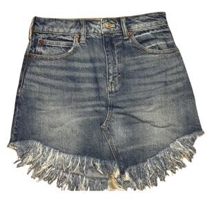 Free People We The Free Bailey Blue Denim Mini Skirt Sz 25 Frayed Hem